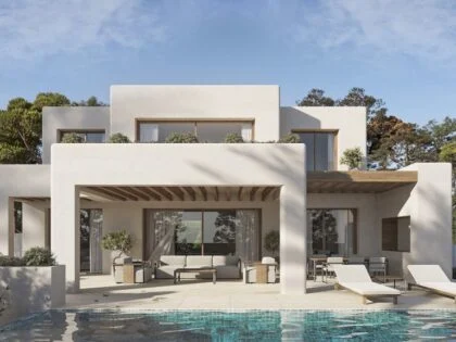 Villa con vistas al mar y alma ibicenca en La Fustera